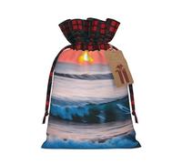 Sunset And Sunrise With Ocean Sea Waves Print Festive Christmas Drawstring Gift Bags For Xmas Decorative Present Wrapping Needs