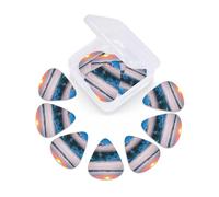 Sunset and Sunrise with Ocean Sea Waves print Guitar Picks 12 Pack, Mixed (0.46-0.96mm) with Storage Case for Guitar,ukulele