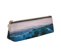 Sunset And Sunrise With Ocean Sea Waves Print Leather Pencil Case Zipper Pencil Multifunctional Stationery Bags