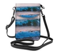 Sunset And Sunrise With Ocean Sea Waves Print Small Cell Phone Leather Purse Adjustable Shoulder Rope Crossbody Bags For Women