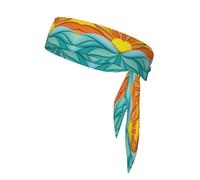 Sunset And Sunrise With Ocean Sea Waves Print Tie Headband For Women Men,Ninja Headbands, Sweat Headband,For Athletic Yoga Running Gym.