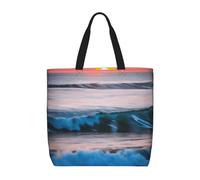 Sunset And Sunrise With Ocean Sea Waves Print Tote Bag For Womenshoulder Reusable Shopping Casual Travel Summer Beach Bags