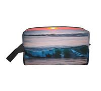 Sunset and Sunrise with Ocean Sea Waves Print Travel Toiletry Bag - Cosmetic Makeup Pouch for Men and Women, Portable Organizer for Daily Use, White, One Size