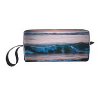 Sunset and Sunrise with Ocean Sea Waves print Travel Toiletry Pouch, Pencil Bag Canvas Makeup Bag, Multi-Purpose Cosmetic Bag with Zipper, White, One Size
