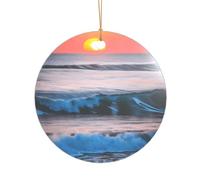 Sunset and Sunrise with Ocean Sea Waves Print Wedding Gift Ideas for Couples, A Just Married Acrylic Christmas Tree Ornament