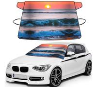 Sunset and Sunrise with Ocean Sea Waves Printed Car Windshield Cover, Waterproof Winter Snow Shield, Anti Frost Guard for Auto Glass