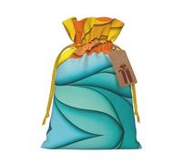 Sunset And Sunrise With Ocean Sea Waves Printed Drawstring Gift Bags,Various Sizes, Bulk Plastic Packaging Bags