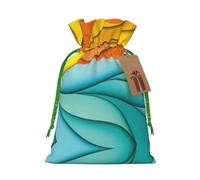 Sunset And Sunrise With Ocean Sea Waves Printed Drawstring Gift Bags,Various Sizes, Bulk Plastic Packaging Bags