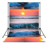 Sunset and Sunrise with Ocean Sea Waves Printed Photography Backdrop, Wrinkle Resistant Polyester Cloth, Portrait Studio Video Drapes