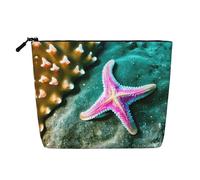 Sunset and Sunrise with Ocean Sea Waves Printed Reusable Cosmetic Bag â€“ Travel Toiletry Organizer, Zipper Pouch for Makeup Accessories, Sea Starfish, One Size