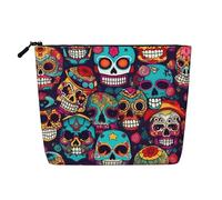 Sunset and Sunrise with Ocean Sea Waves Printed Reusable Cosmetic Bag â€“ Travel Toiletry Organizer, Zipper Pouch for Makeup Accessories, Sugar Skulls, One Size