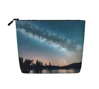 Sunset and Sunrise with Ocean Sea Waves Printed Reusable Cosmetic Bag â€“ Travel Toiletry Organizer, Zipper Pouch for Makeup Accessories, Night Sky and Trees, One Size