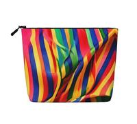 Sunset and Sunrise with Ocean Sea Waves Printed Reusable Cosmetic Bag â€“ Travel Toiletry Organizer, Zipper Pouch for Makeup Accessories, Rainbow Color Stripe, One Size