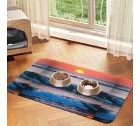 Sunset And Sunrise With Ocean Sea Waves Printing Pet Absorbent Leather Tablecloth For Dogs Cats Food Mat 23.62in*15.75in 4mm Thick