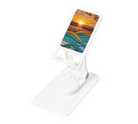 Sunset and Sunrise with Ocean Sea Waves Prints Rotating Cell Phone Stand with 360° Swivel Base - Foldable Square Desk Phone Holder for iPhone 16 15 14 13 12 11,All Phones,White