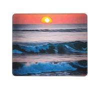 Sunset and Sunrise with Ocean Sea Waves Thick Desk Pad Mouse Mat with Lock Stitch Edge, Stable Non-Slip Surface for Computer Use