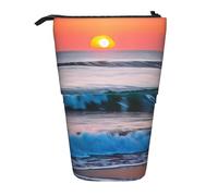 Sunset And Sunrise With Ocean Sea Waves Vertical Retractable Pencil Case Stationery Box Adult Office Organizer Box