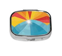 Sunset and Sunrise with Sea Waves Print Pill Box 2 Compartment Medicine Pill Case,Portable for Pocket Or Purse Pill Box Decorative Metal Medicine Organizer