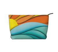 Sunset and Sunrise with Sea Waves Printed Make up Bag for Women Corduroy Makeup Bags Zipper Travel Cosmetic Bags Pouch Organizer