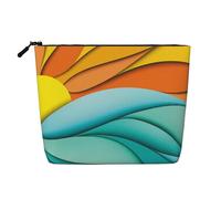 Sunset and Sunrise with Sea Waves Printed Make up Bag for Women Makeup Bags Zipper Travel Cosmetic Bags Pouch Organizer