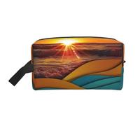 Sunset and Sunrise with Sea Waves Printed Makeup Bag Travel Portable Cosmetic Bag Large Capacity Makeup Case Toiletry Handbag Organiser for Women