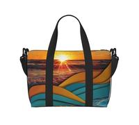 Sunset and Sunrise with Sea Waves Printed Travel Bag Duffle Bag for Men Women, Large Water Resistant Gym Bag Weekend Holdall Bag with Shoulder Strap