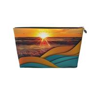 Sunset and Sunrise with Sea Waves Printed Travel Cosmetic Bags with Gold Zipper Makeup Organizer Cosmetic Case Toiletry Bag for Women Mom Girls