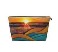 Sunset and Sunrise with Sea Waves Printed Travel Cosmetic Bags with Silver Zipper Makeup Organizer Cosmetic Case Toiletry Bag for Women Mom Girls
