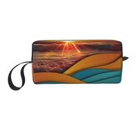 Sunset and Sunrise with Sea Waves Printed Travel Makeup Bag Portable Cosmetic Bag Makeup Case Toiletry Handbag Organiser for Women