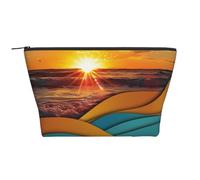 Sunset and Sunrise with Sea Waves Printed Travel Makeup Bag Trapeze Cosmetic Bag Makeup Case Toiletry Bag Organiser for Women
