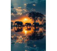 Sunset Animals Elephant Jigsaw Puzzles for Adults 150 Piece Challenging Puzzle Games, Difficult Hard Jigsaw Puzzles for Man and Woman, 150 Pieces Puzzles for Adults