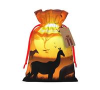 Sunset animals Printed Christmas Drawstring Bags,S | Reusable Xmas Gift Storage Bags, Red Ribbon