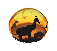 Sunset animals Printed Double-Layer Waterproof Shower Cap - Reusable Spa & Face Mask Bathing Hat for Travel, Home Care & Beauty Routine
