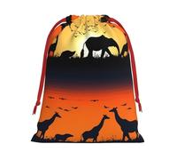 Sunset animals silhouette Super Soft Velvet Gift Bag with Drawstring Pouch, Full Printed Holiday Storage Bag for Christmas & Daily Storage