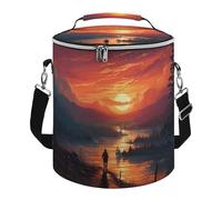 Sunset Art Lunch Bag, 15L Portable Leakproof Picnic Basket with Shoulder Strap, Insulated Picnic Cooler Bag for Camping, Beach, Hiking & Groceries