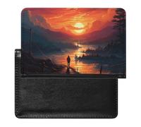 Sunset Art Passport Cover Family Printed Leather Passport Holder Minimalist Front Pocket Slim Travel Wallet Cover Case Lightweight Credit Card Holder for Women Men