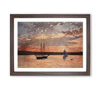 Sunset At Gloucester By Winslow Homer Classic Painting Framed Print | A2 Walnut Framed Wall Art | Ready to Hang | Classic Landscape Picture | Living Room Bedroom Lounge Office