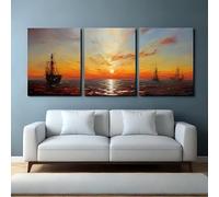 Sunset at North Sea Turner style - 3x A4 Poster - Triptych rolled in tubes BensArt Triptych set 3 Three Stretched Mounted Multi Panel Wall Art Classic Picture Arts Abstract Artwork Painting Print Can