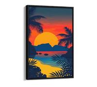 Sunset at south pacific beach, vivid colours Canvas Floater Frame Print Picture Art - Black Frame 20 inch wide x 30 inch high