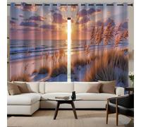 Sunset At The Beach Blackout Curtains Animal Darkening Drapes for Kids, Naturally Sea Level Patterned Window Curtains 90 x 90 Inch, 90 Inch Drop Curtain 2 Panels Set, Orange Thermal Eyelet Drapes