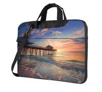 sunset at the beach bridge Print Laptop Bag 14 inch, Laptop Case Sleeve Business Messenger Bag with Adjustable Shoulder Strap for Men Women to Work Travel School