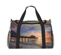 Sunset at The Beach Bridge Print Travel Tote Bag 50 x 33 x 26 Folding with Should Strap & Dual Handles for Weekend Trips, Gym, Business Travel & Airport Carry-On