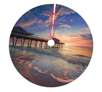 sunset at the beach bridge Printed Christmas Tree Skirt 36-Inch Double Layers Soft Xmas Tree Skirts Base Floor Mat for Holiday Party Decoration Ornaments