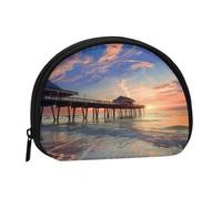 Sunset at The Beach Bridge Printed Coin Purse for Women Cute Small Change Wallet Mini Coin Purses Pouch with Zipper