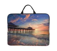 sunset at the beach bridge Printed Laptop Sleeve 14 inch Protective Case, Waterproof Computer Case Bag with Handle for Men and Women
