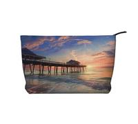 Sunset at The Beach Bridge Printed Makeup Bag Corduroy Travel Cosmetic Bags Cosmetic Case Toiletry Bag Organizer for Women Mom Girls