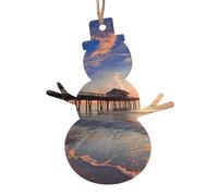 sunset at the beach bridge Printed Wooden Snowman-Shape Christmas Decorations 6 PCS Christmas Tree Decorations Holiday Hanging Decor