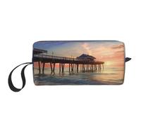 Sunset at The Beach Bridge Prints Cosmetic Bag Makeup Bags for Women Travel Toiletry Bag Accessories Organizer with Handle, Zipper Closure