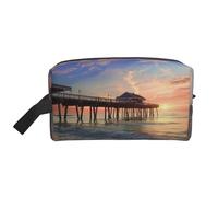 Sunset at The Beach Bridge Prints Makeup Bags for Women Girls Large Capacity Zipper Cosmetic Bag Travel Toiletry Bag Organizer with Handle