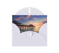 sunset at the beach bridge Prints Pearl Paper Horizontal Festival Greeting Card for Birthday Cards and All Occasions, White